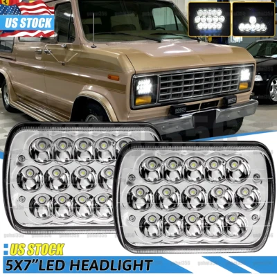 Par de faros LED de haz alto bajo 5x7 7x6" para Ford E-150 E-250 E-350 Econoline Foto 1 de 4