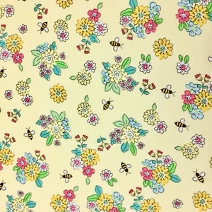 Flower With Bees Quilting Fabric Cotton FQ Yellow - Bild 1 von 2