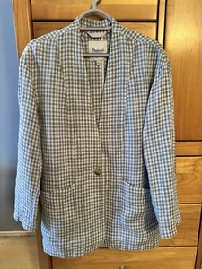 Madewell Women’s Linen Collarless Blazer in Blue Gingham Check Size XS - Picture 1 of 7