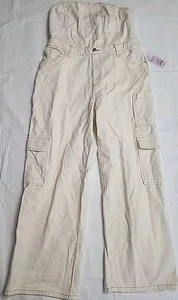 Wild Fable Denim Cargo Wide Leg Tube Jumpsuit, Cream, Size Large - Picture 1 of 3