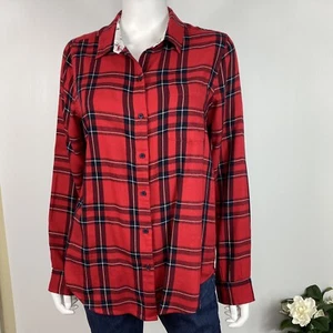 Lucky Brand Shirt Medium Red Button Down Plaid NWT - Picture 1 of 11