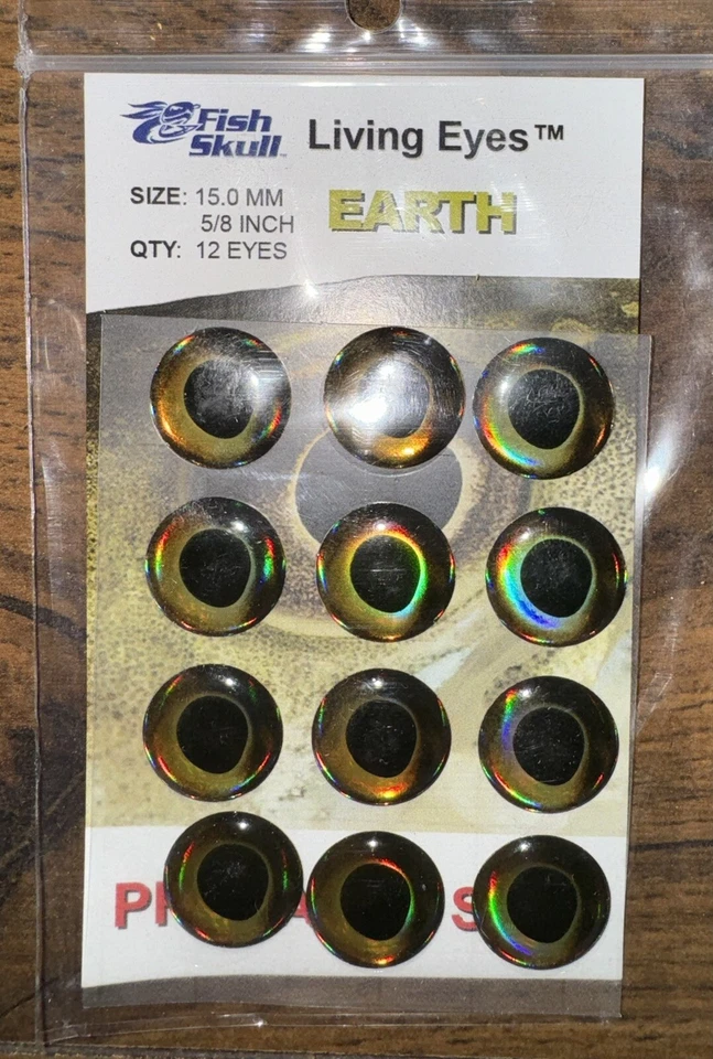 Calavera de pez ojos vivos ojos atados de moscas - paquete único (15 mm) TIERRA; 12 ojos en paquete Foto 1 de 1