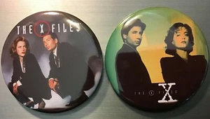X FILES PIN BUTTON OR MAGNET SET 2.25" Mulder Scully Sci Fi TV Alien UFO Paranor - Imagen 1 de 3