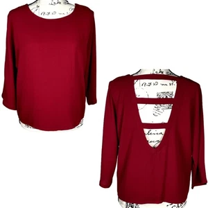 Valette Sz S Burgundy Red 3/4 Dolman Sleeve Blouse Open Back 3 Straps Stretch - Imagen 1 de 10
