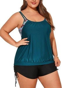 Ladies Black & Green Tankini Swimming Costume, 18w Hanna Nikole, Modesty Shorts - Picture 1 of 3
