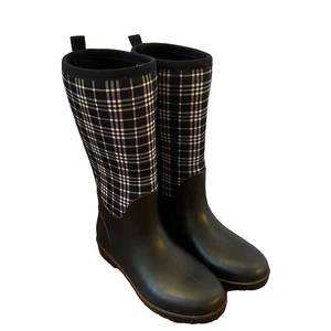 Botas para mujer Magellan de goma a cuadros blancas y negras talla 7 pantorrilla completa - Imagen 1 de 9