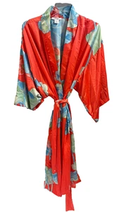 Bata Larga Kimono Floral Rojo Coral Nuevo con Etiquetas Natori Private Luxuries Talla XL - Imagen 1 de 4