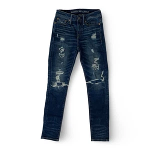 American Eagle AirFlex Skinny Jeans Men’s 26x30 Dark Blue Patched Distressed - Picture 1 of 9