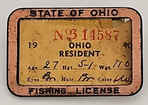 Licencia de pesca residente del estado de OHIO 1940 pin-back marco de metal insignia - Imagen 1 de 12