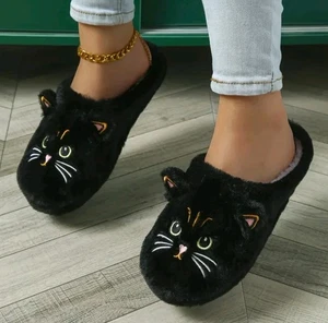 Black cat slippers US 6.5-7 size 9.7 inch Inner length Free Shipping - Picture 1 of 2