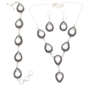 White Topaz Gemstone Friends Jewelry Necklace Set 18-20'' - Bild 1 von 8