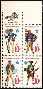 US Stamps Scott # 1565 - # 1568 # 1568a Mint NH Zip Block of 4 Military Uniforms - Picture 1 of 1