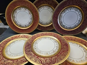 HEINRICH & SELB BAVARIA PICKARD 24k GOLD & ROT SPEISETELLER, 11", 4-8 VERFÜGBAR - Bild 1 von 23