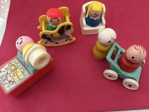 Vintage Fisher Price Little People 5 people rocking horse stroller chair table - Picture 1 of 12