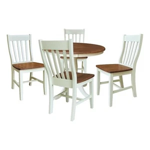 36" Solid Wood Round Pedestal Dining Table with 4 Dining Chairs - Multi-Color - Picture 1 of 4
