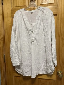 Top campesino SplitV con textura de algodón blanco crema marfil azul marino antiguo 2XL 2X - Imagen 1 de 8
