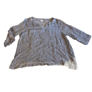 J Jill Grey Gauzy Linen V Neck Pullover Top Sz XL - Picture 1 of 8