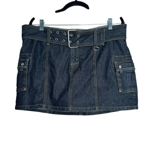 Vintage Bisou Bisou Denim Minirock Gürtel Größe 14 Cargo Bratz Y2K Szene G1 - Bild 1 von 10