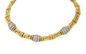 Bulgari 4.50 CTW Diamond 18 Karat Yellow Gold Geometric Vintage Collar Necklace - Picture 1 of 11