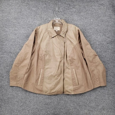 Lucky Brand Jacket Womens 3X Plus Brown Full Zip Lamb Leather Linen Moto Biker - Image 1 of 4