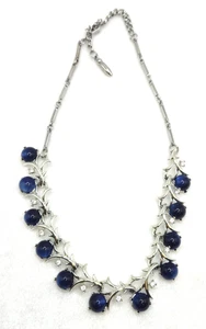 Vintage Coro Silver Tone Blue Stone Rhinestone Choker Necklace - Picture 1 of 4