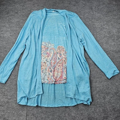 J Jill Linen Cardigan Tank Set Womens XL Paisley Lightweight Coastal Beach Layer - Image 1 of 4