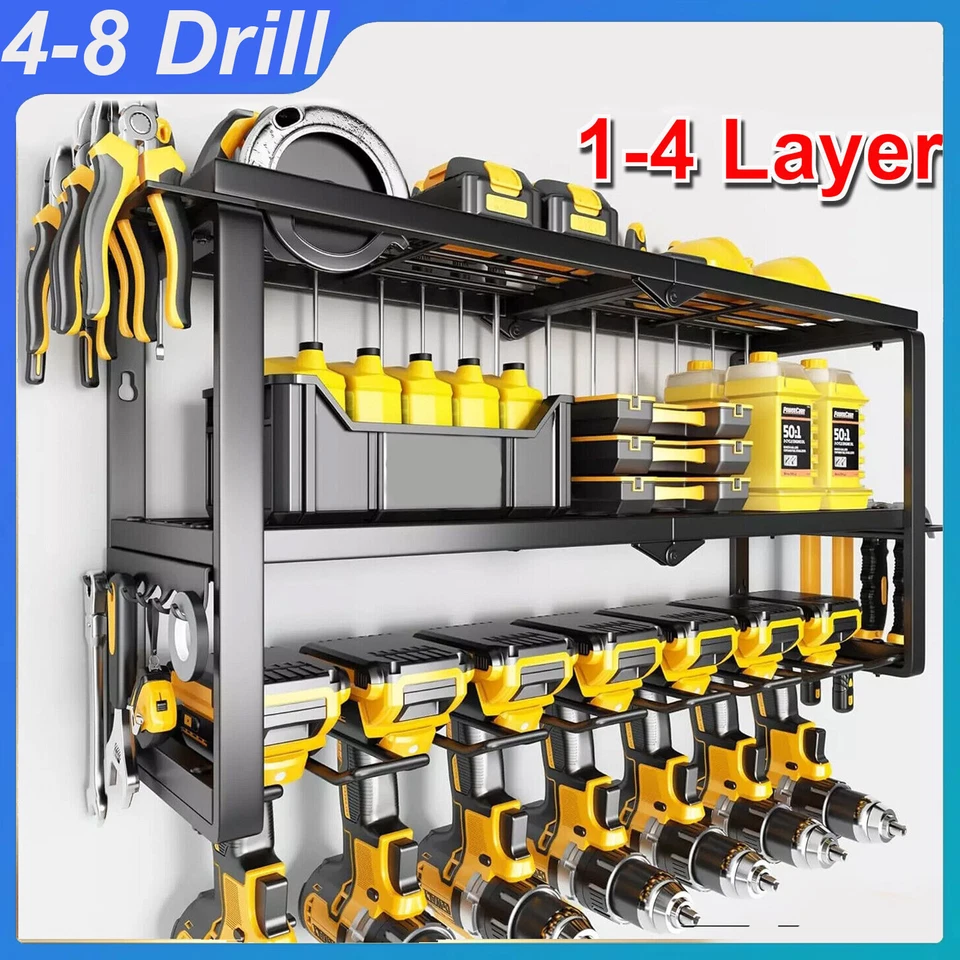 1-4 Layer Power Tool Organizer Wall Mounted Power Tool Rack Drill Storage Racks - Image 1 of 4