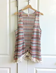 No Boundaries Crochet Vest Women OS Open Front Knit Tassel Trim Beachy Boho Y2K - Picture 1 of 4
