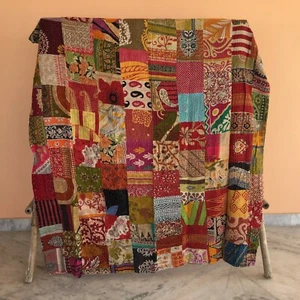 Vintage Patchwork Single Kantha Baumwolle Quilt Bettbezug Überwurf Decke Gudari - Bild 1 von 3