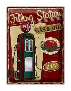 Blechschild Retro 30x40cm Gasoline filling station gas 24/7 Deko Schild tin sign - Picture 1 of 5