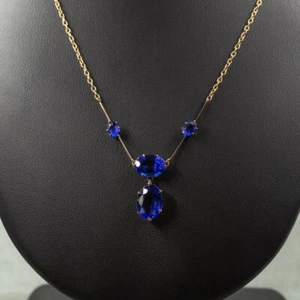 9ct Yellow Gold Antique Cobalt Glass Cable Link Necklace 41cm #8328 - Picture 1 of 13