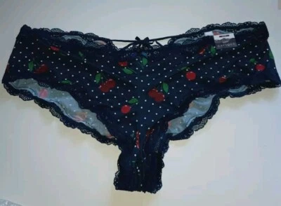 Cacique Cheeky Nuevo con Etiquetas Nylon Encaje Tirantes Azul Lunares Rojo Cereza 26/28  Foto 1 de 3