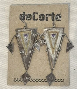 DeCorte Sterling Gold Accent Amethyst Triangle Dangle Earrings - Picture 1 of 6