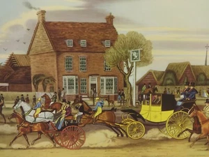 Litografía de James Haworth con impresión artística vintage de carreras de caballos Newmarket tema de carretera - Imagen 1 de 9