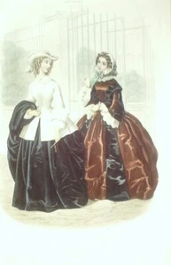 Gravure de mode originale signée réhaussee en couleurs Amazone 1856 - Picture 1 of 1