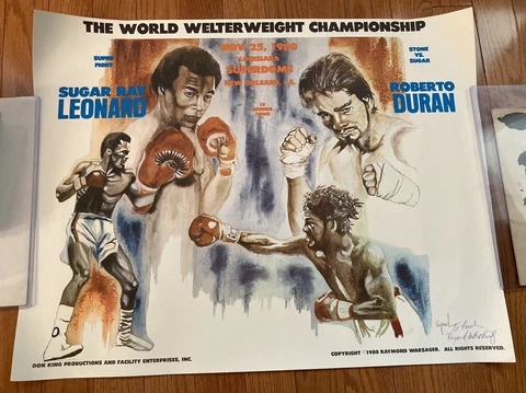 Original 1980 Sugar Ray Leonard vs Roberto Duran Boxing Poster Rare Artist Proof Cover