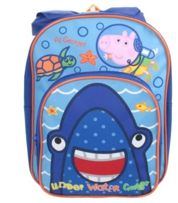 PEPPA PIG Licensed Peppa George Pig Underwater Shark Hooded Arch Backpack Rucksack Blau