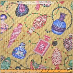 SELTENE QUILTSCHÄTZE VIKTORIANISCHE PARVANEH PARFÜMFLASCHEN STOFF FQ 18" X 22" - Bild 1 von 4
