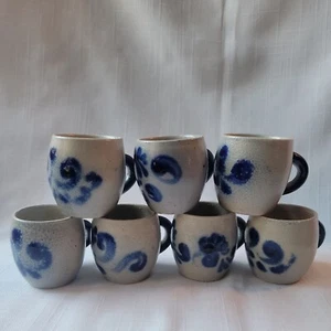 Miniature Pottery Cups Blue & Gray 2" tall 1.75" opening.  Unmarked - Picture 1 of 11