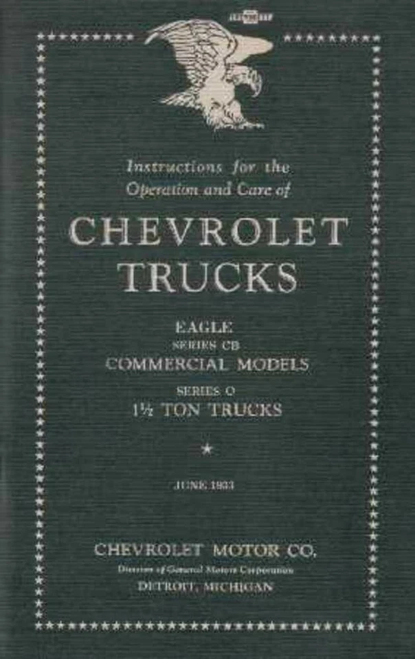 1933 Chevrolet Truck Series CB & O Owners Manual Guide Instruction Operator Book - Imagem 1 de 1