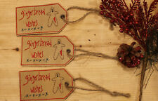 3 Primitive Folk Art Embroidered Stitchery Fabric Gingerbread Wishes Hang Tags