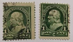 USA Franklin One Cent Green 2x Used Postage Stamp STA-9-288 - Picture 1 of 4