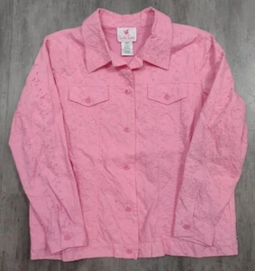 Quacker Factory Beaded Eyelet Pink Jeanne Jacket Size L - Picture 1 of 3