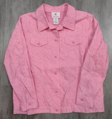 Quacker Factory Beaded Eyelet Pink Jeanne Jacket Size L - Image 1 of 3