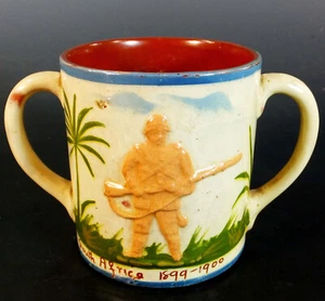 RARE ALLER VALE BOER WAR SLIP DECORATED COMMEMORATIVE TWIN HANDLED MUG - Picture 1 of 8