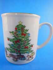 Vintage Christmas Mug Christmas Tree and Toys Gold Rim Holiday Hostess Japan