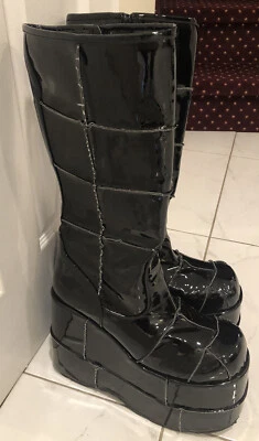 Demonia Stack 301 Shiny Vinyl High Pleaser Boots Unisex Ladies Sz 13 Goth Grunge Foto 1 de 4
