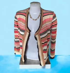 Cárdigan Suéter Nic + Zoe Mujer Coral Rosa Lino Rayas Verano S Nuevo con Etiquetas Nuevo $128 - Imagen 1 de 10