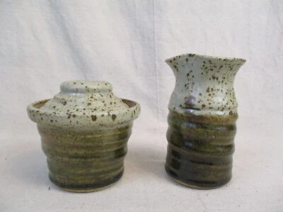 Cerámica artística hecha a mano azúcar de cerámica con tapa y crema marrón verde mota Foto 1 de 4