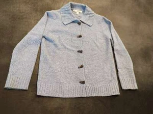 Debbie Morgan Cardigan Size S Faux Horn Buttons Light Blue - Picture 1 of 7